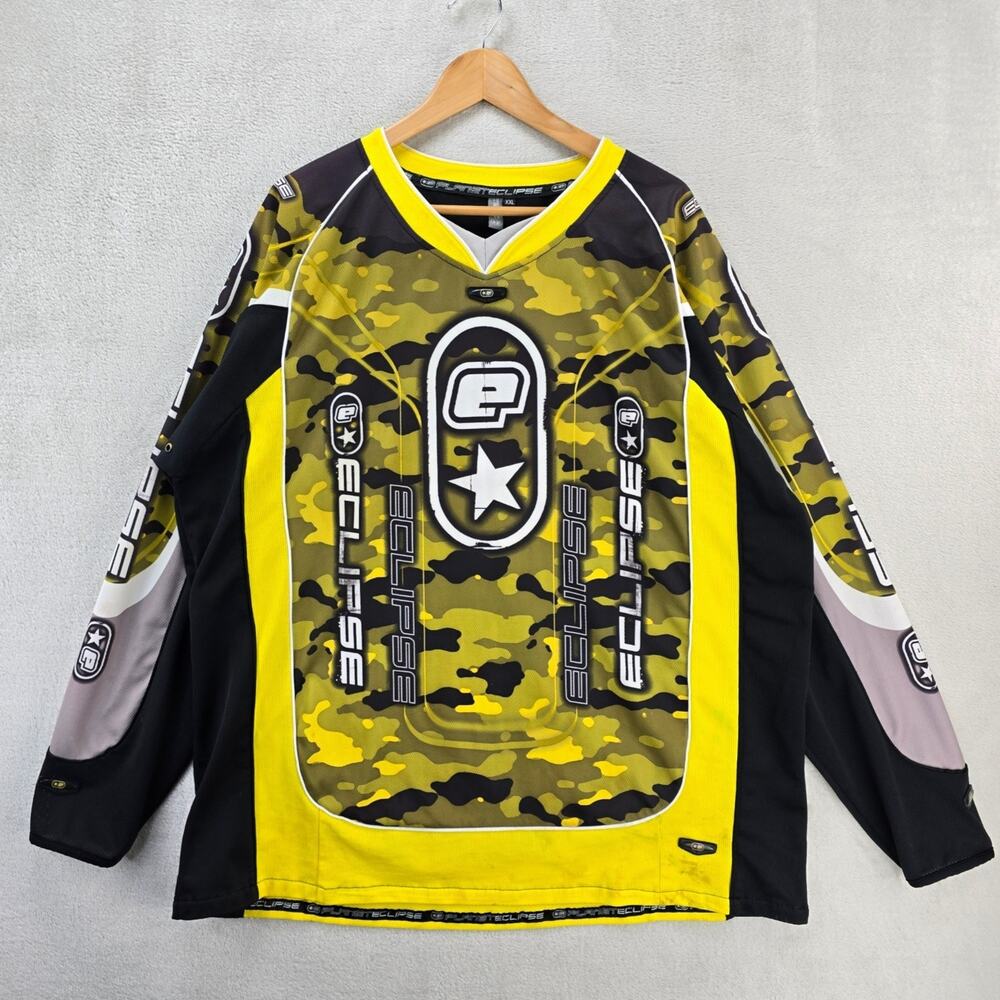 Planet Eclipse Distortion Paintball Jersey Mens XXL Yellow Black Camo *STAINS *